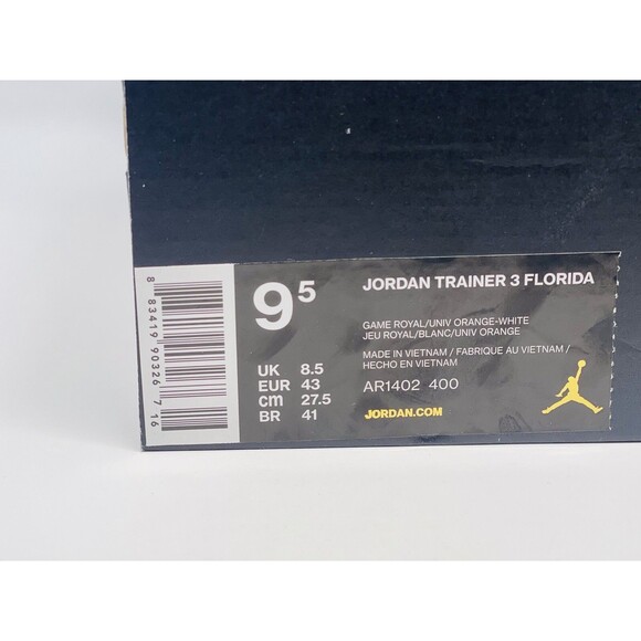 Size 9.5 Nike Air Jordan Trainer 3 Florida Gators Mens Training Shoes AR1402-400 main image 8